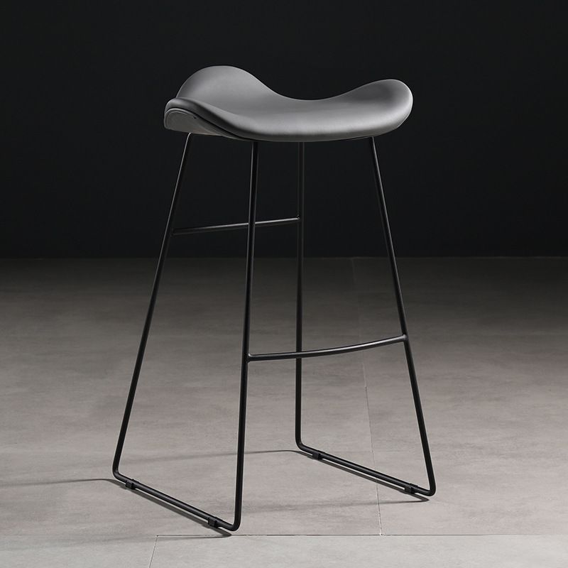 Contemporary Armless Backless Counter Stool Iron Bar Stool with Footrest