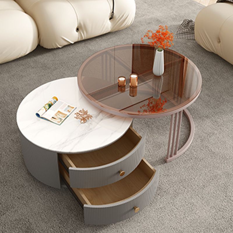 Metal Anb Glass Coffee Table Set Round Nesting Coffee Table Set with 2 Drawers