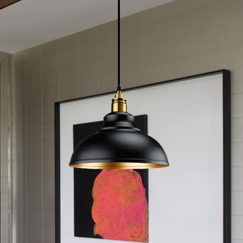 Dachbodenstil gewölbter Decke Anhänger Licht 11,5 "/14"/16 "Dia 1 Head Metal Hanging Deckenlampe in Schwarz über Tisch