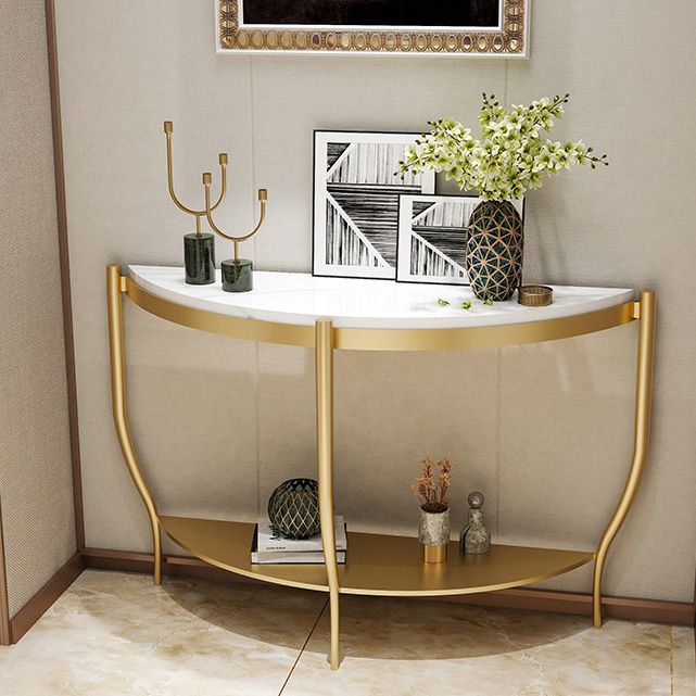 Marble Half Moon Console Table 2-shelf 33.46" Tall Accent Table for Hall