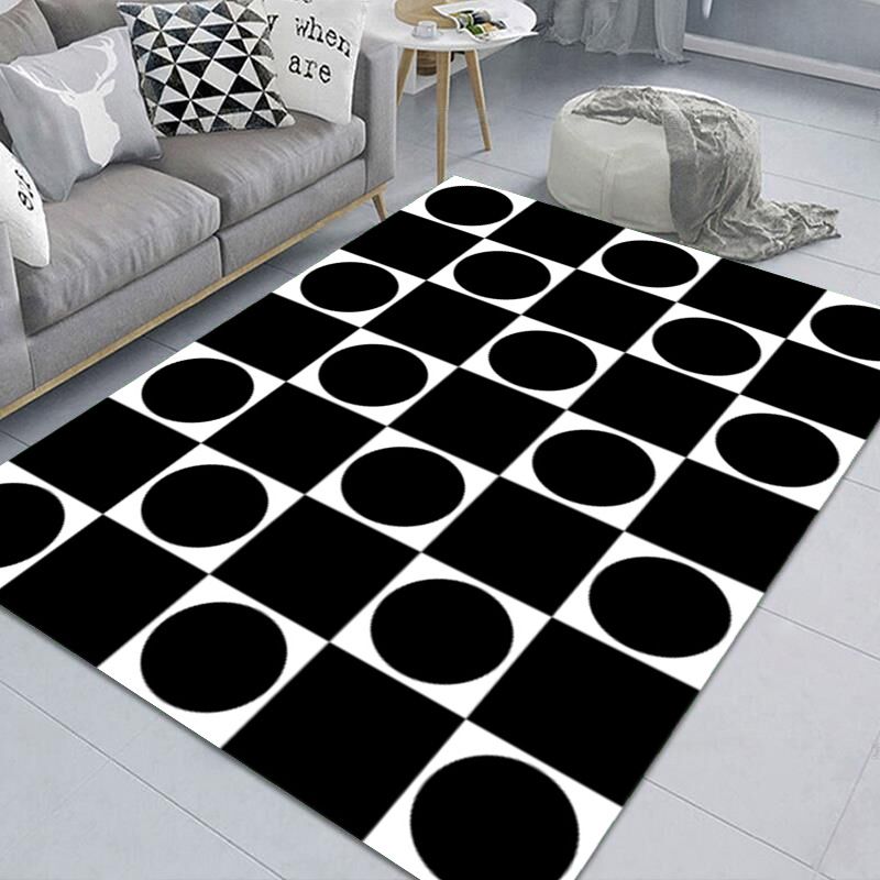 White Simple Rug Polyester Abstract Pattern Rug Non-Slip Backing Rug for Living Room