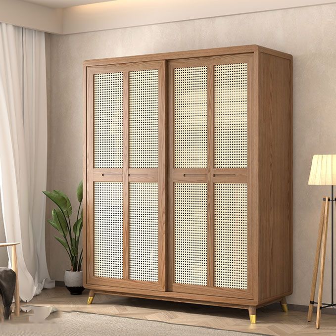 Modern Solid Wood Frame Wardrobe Freestanding Sliding Doors with Legs