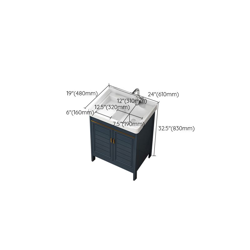 Blue Bath Vanity Single Sink Freestanding Metal Frame Mirror Vanity with Soft Close Doors