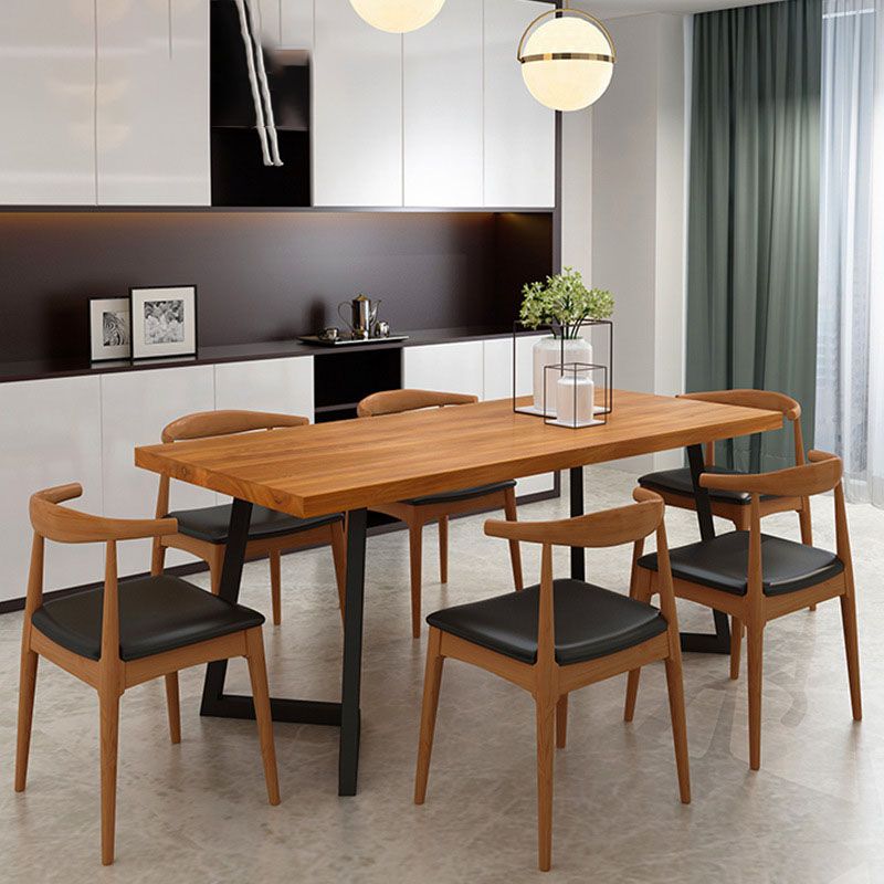 Industrial Pine Wood Dining Table Set 1/2/5/7 Pieces Brown Dinette Set for Home