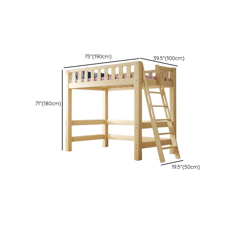 Contemporary Loft Bed Natural Solid Wood Kids Bed with Guardrail