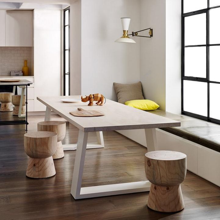 Contemporary Rectangle Dining Table Solid Wood Top Table with Sled Base