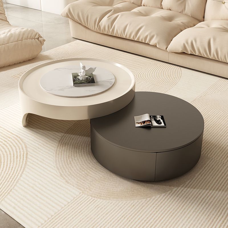 Modern Coffee Table Set Round Wood Coffee Table with 2 Drawers