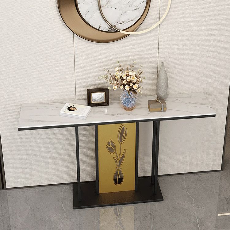 12 inch Wide Glam Accent Table Rectangle Shape Stone Console Table for Hall
