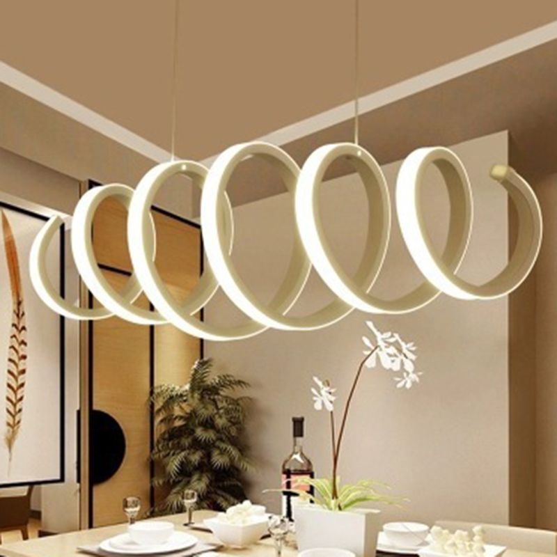 Twisting Hanging Light Fixture Modern Style Acrylic Dinning Room LED Pendant Light Fixture in White