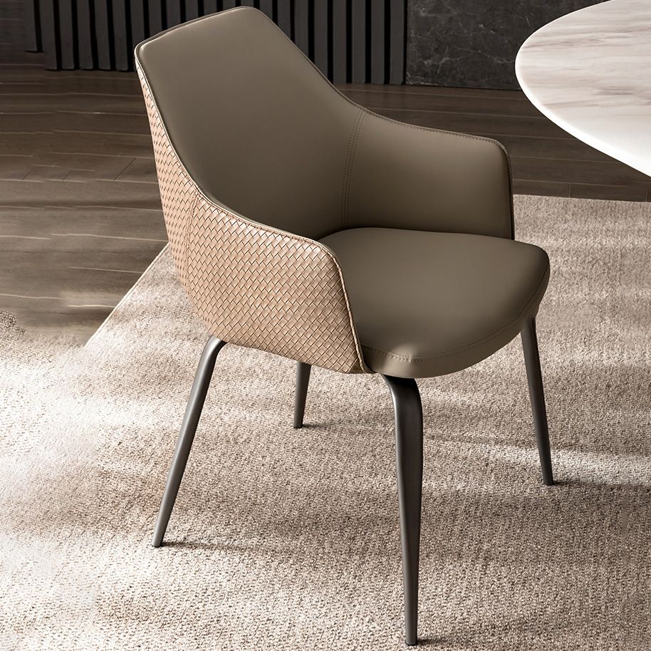 Faux Leather Dining Chairs Upholstered Arm Chairs with Metal Base