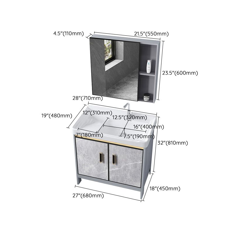 Metal Freestanding Sink Vanity Modern Mirror Cabinet Bathroom Vanity Set in Gray