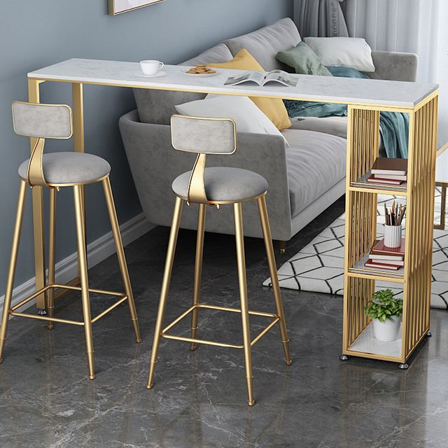 Rectangle Pub Table Bar Height Glam Bar Table with Stone Top