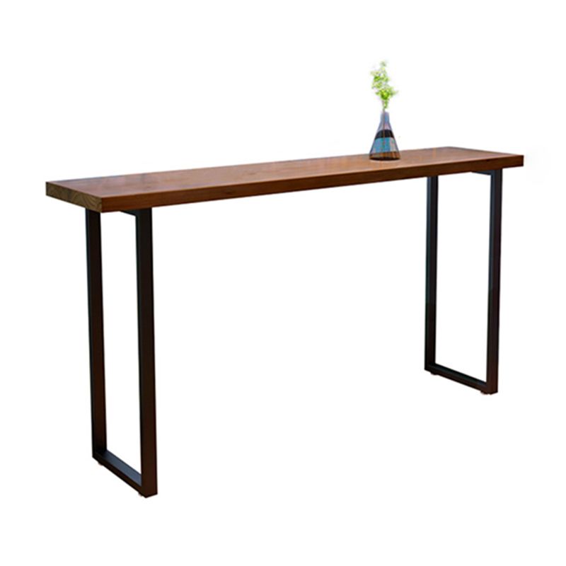 Rectangle Pine Wood Top Bistro Table Industrial Bar Table with Trestle Base in Black