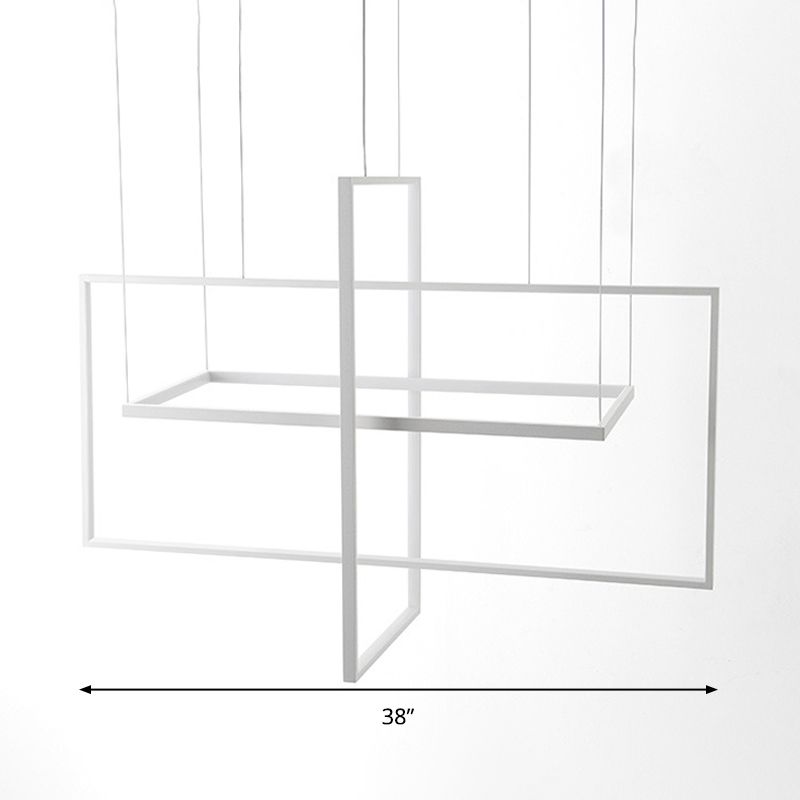Rectangle Hanging Lamp Kit Minimalist Metal White 23.5"/31.5"/38" Wide LED Suspension Light, Warm/White/Natural Light