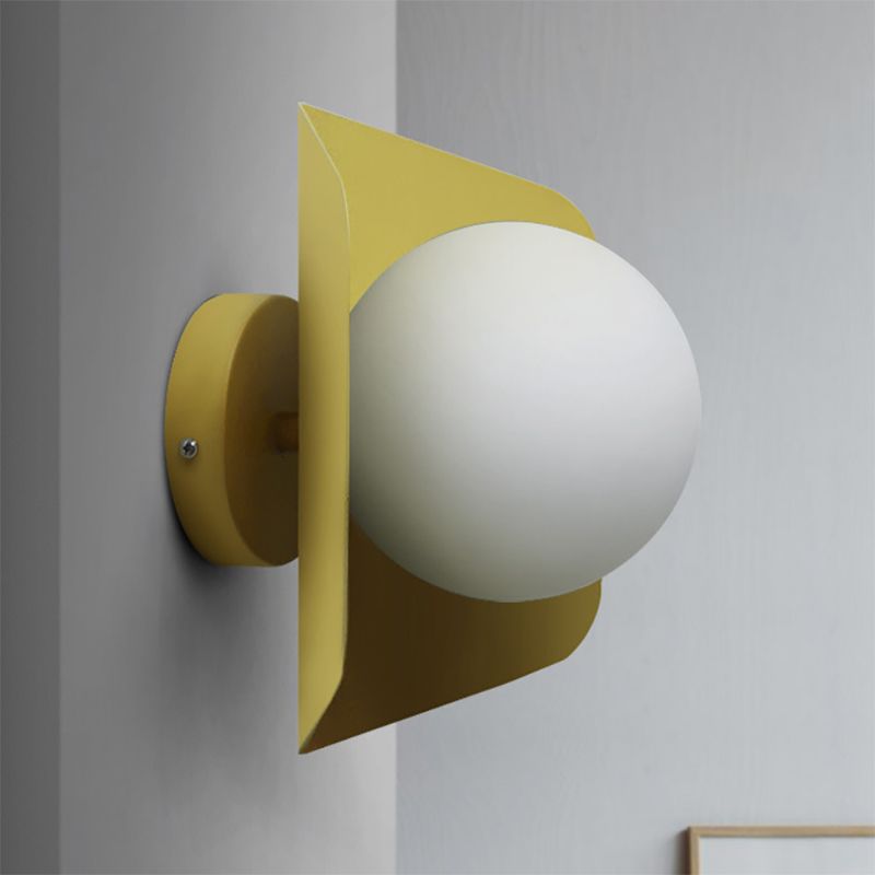 1 Light Orb Shade Wall Sconce Kids Metal Glass Sconce Light with Candy Color for Child Bedroom