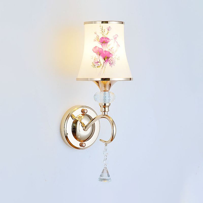 1/2-Light Bedroom Wall Lighting Modernist Gold Wall Mount Lamp with Arced Painted Glass Shade