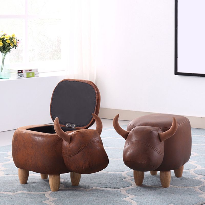 Contemporary Standard Ottoman with Upholstered Faux Leather Top Pouf