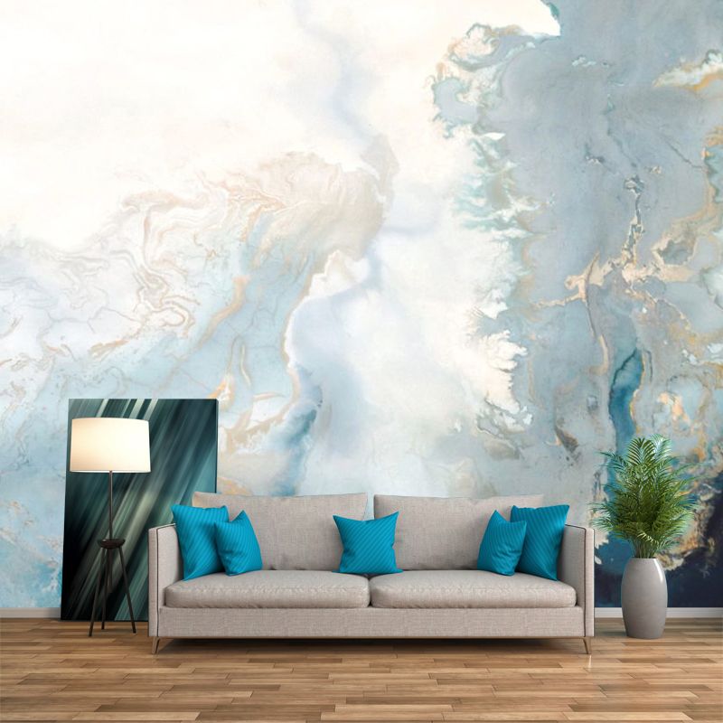 Grey-Blue Smoke Look Murals Decal Abstract Artistic Waterproof Wall Decor for Bedroom