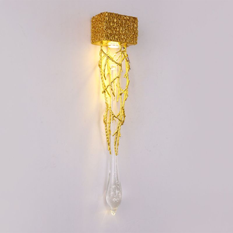 Crystal Droplet Wall Lamp Postmodern 1 Bulb Gold Plated Sconce Lighting for Stairs