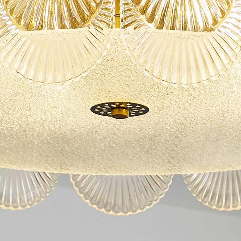 Round Shape Ceiling Lamp Modern Simple Style Iron Flush Mount with Glass Lampshade for Bedroom
