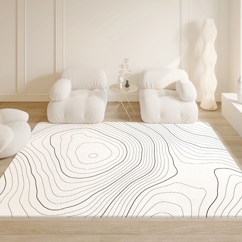 Modern Minimalist Line Rug White Imitation Cashmere Indoor Rug Non-slip Carpet for Bedroom
