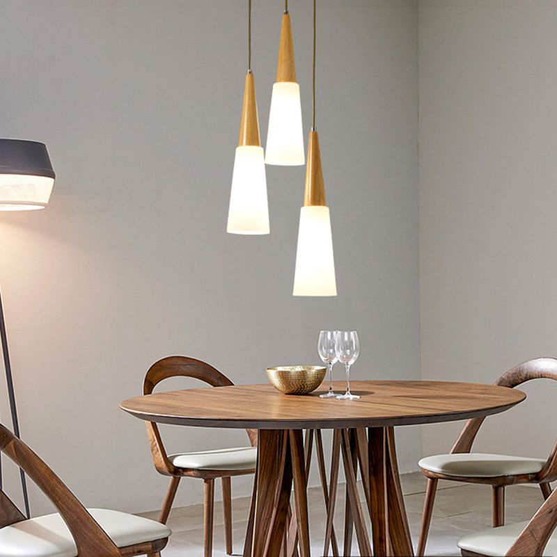 Weißes Glas und Holz anheizt leichte moderne einfache Decke Anhänger Licht für Esszimmer