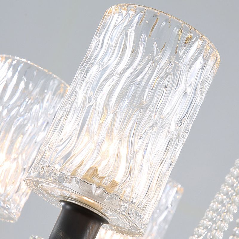 Cylinder Water Glass Pendant Light Simple Style 6 Heads Living Room Chandelier Lighting in Gold