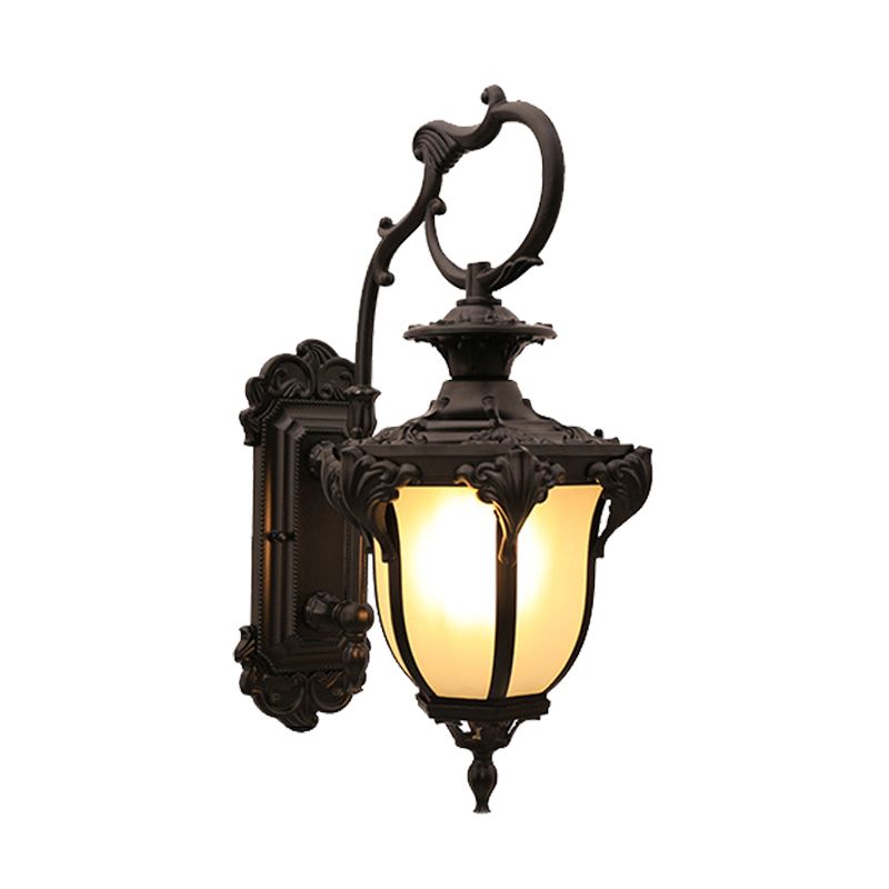 Rustic Acorn Shaped Wall Mount Lighting 1 Head Frosted Glass Wall Lamp Sconce in Black/Red for Courtyard