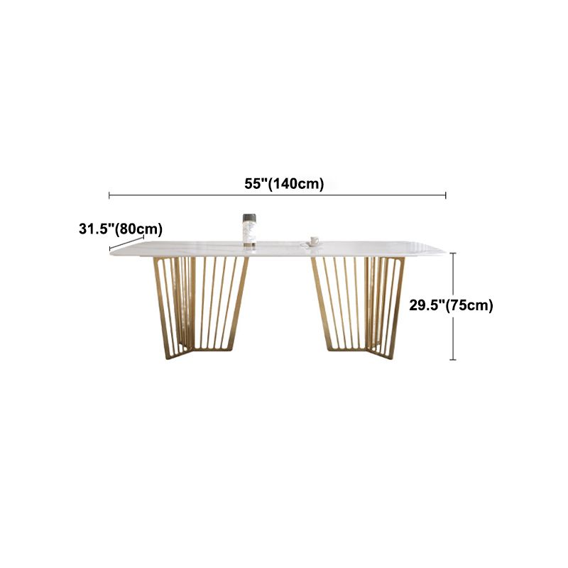 Luxury Sintered Stone Top White Table Rectangle Dining Table with Gold Double Pedestal