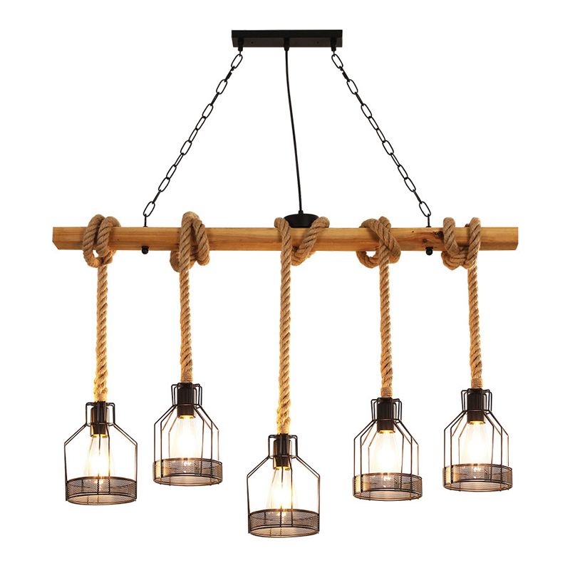 Industrial Island Light Fixtures Rope Multiple-Light Island Pendant Lights
