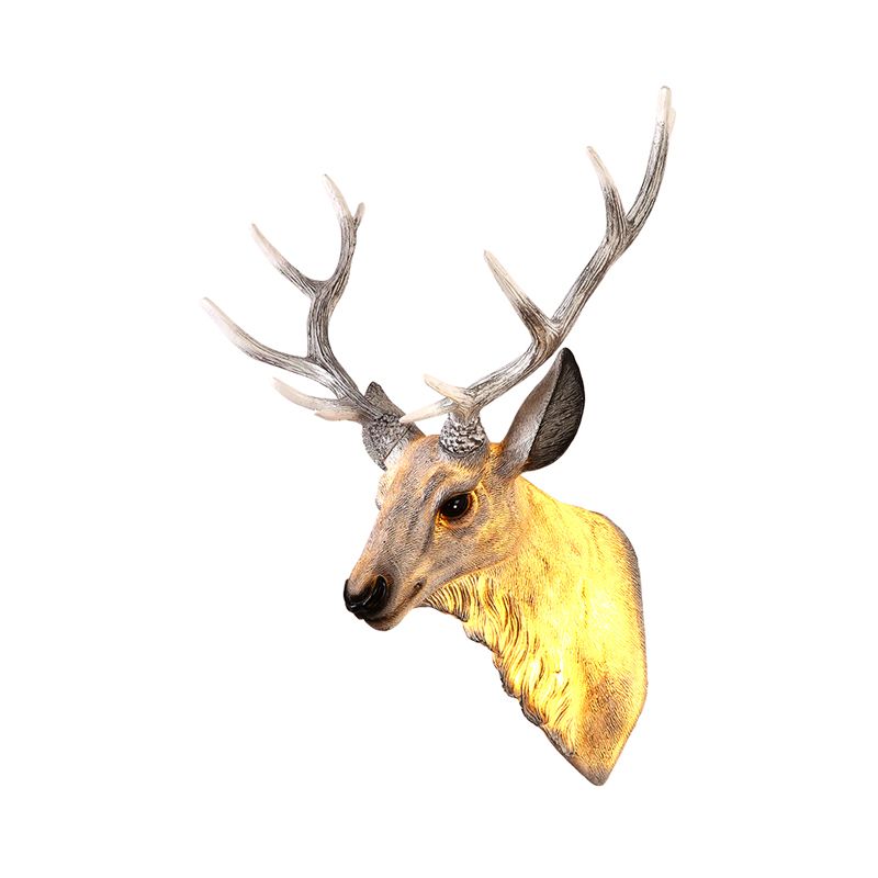 Grey/White/Brown 1 Light Sconce Lamp Traditional Style Resin Deer Shaped Wall Lighting Fixture for Bedroom