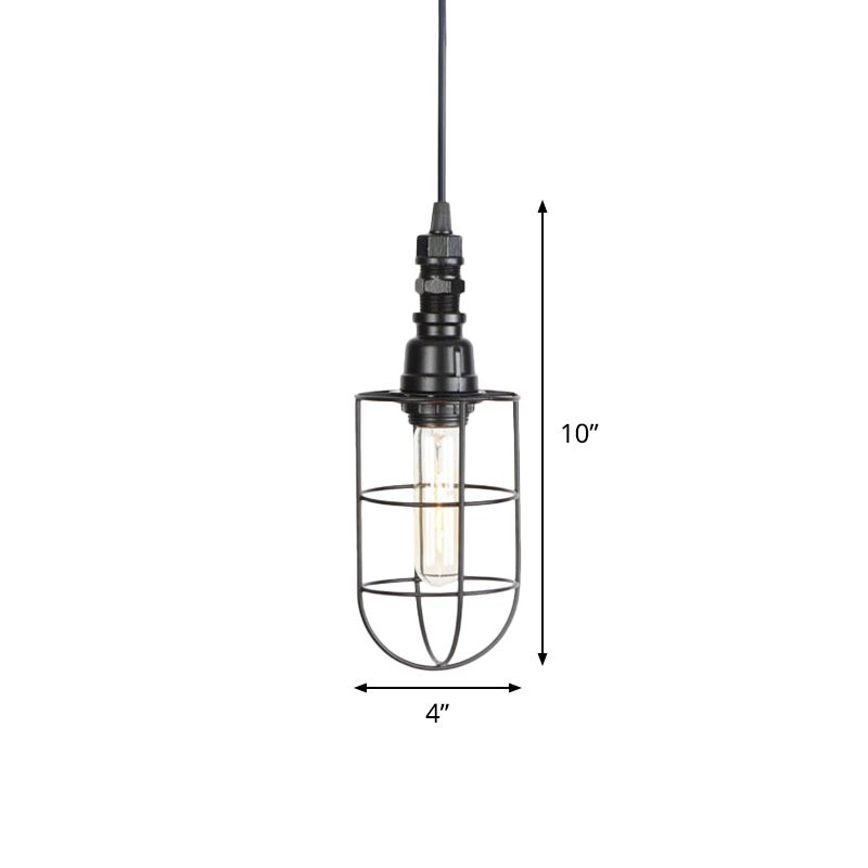 Caged Iron Hanging Ceiling Light Farmhouse 1 Bulb Coffee Shop Suspension Pendant in Black