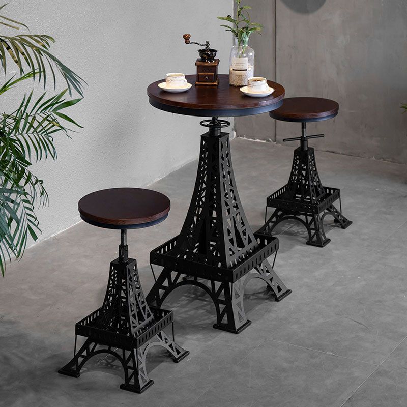 Solid Wood Bar Table Set 1/2/3 Pieces Industrial Round Bar Table
