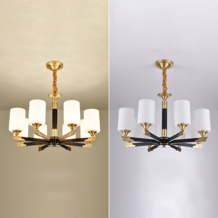 Light Luxury Style Chandelier Lighting Cylindrical Hanging Chandelier with Glass Shade