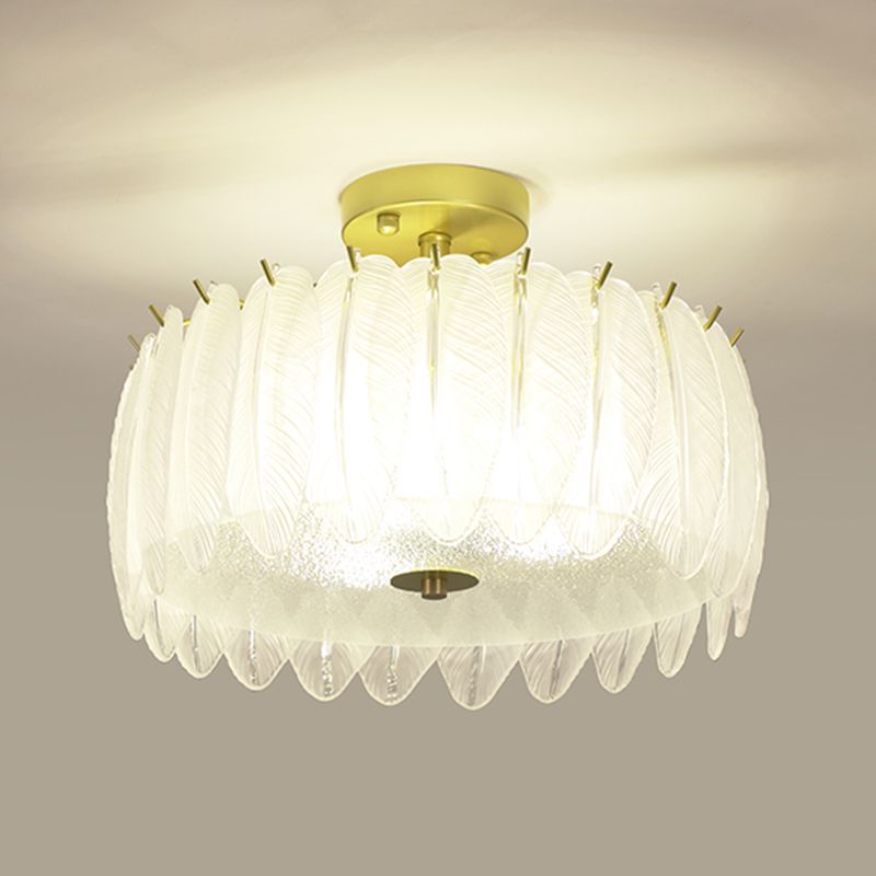 Nordic Circle Semi-Flush Mount Ceiling Light Glass Bedroom Semi Flush Ceiling Light in Gold
