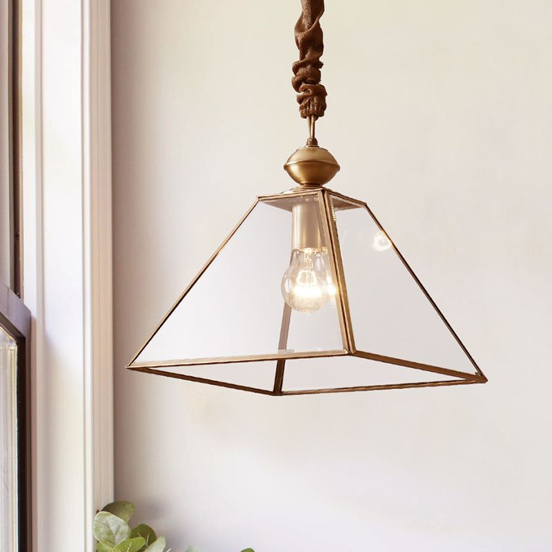 1 Bulb Hanging Ceiling Lighting Rural Tower Shaped Clear/Clear Frosted Glass Suspension Pendant Light