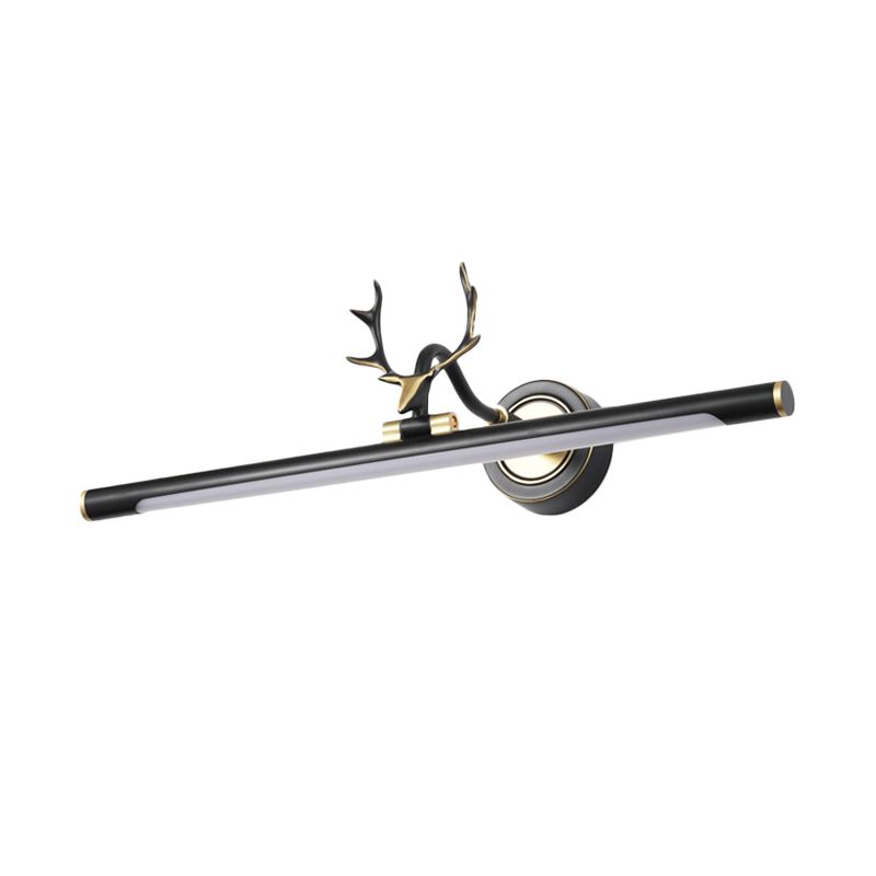 LED Toilet Vanity Light Modern Black Antler Wall Lighting with Straight Metal Shade