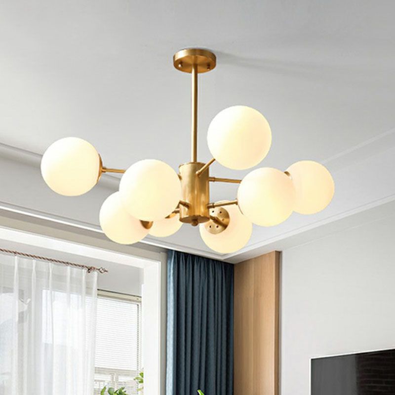 Weißglas Kugel Decke Kronleuchter postmoderner Hangleuchte in Gold für Wohnzimmer