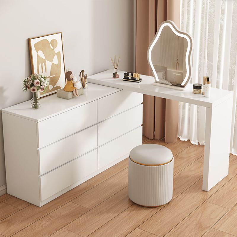 Contemporary White With Drawer Lighted Mirror Bedroom Wood Make-up Vanity