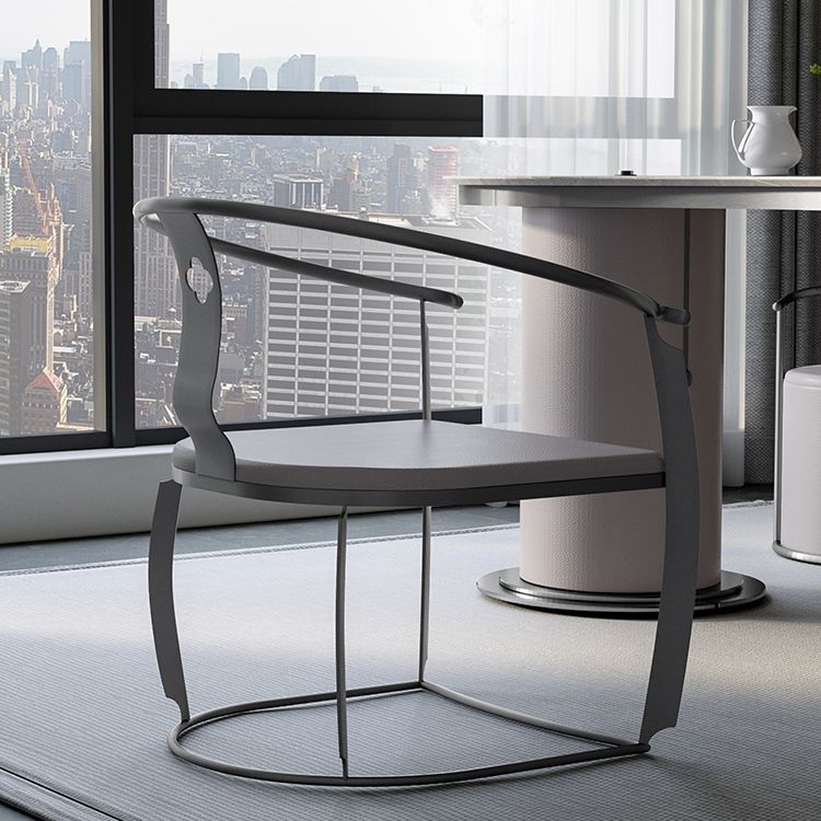 Glam Style Dining Chair Upholstered Arm Chair with Metal Base