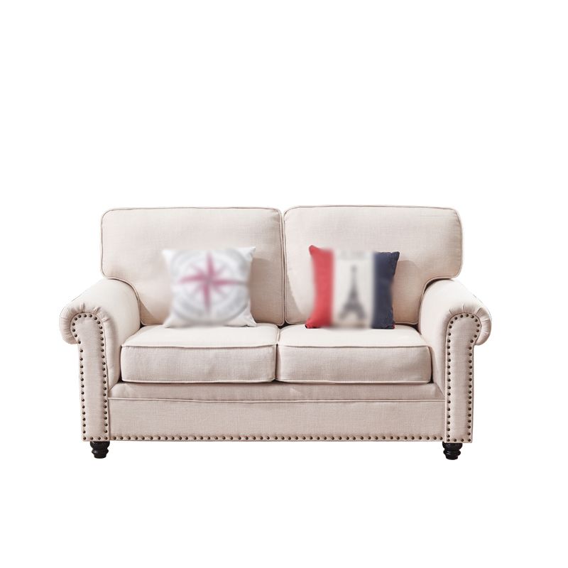 21.65"D Country Linen/Faux Leather Rolled Arm Sofa with Nailed