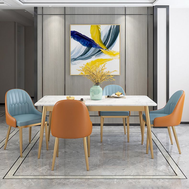 Stone Top Dining Table Set 1/2/5 Pieces Glam Rectangle Dinette Set in White