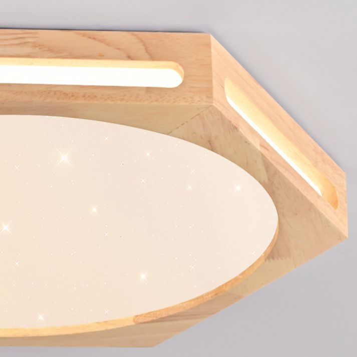 Modern Style Geometry Shape Ceiling Lamp Wood 1 Light Ceiling Lighting for Dining Room