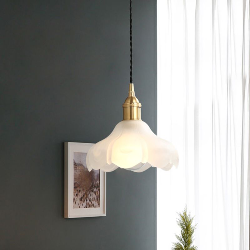 Frosted Glass Scalloped Hanging Light Kit Modernism 1 Light White Pendant Light Fixture