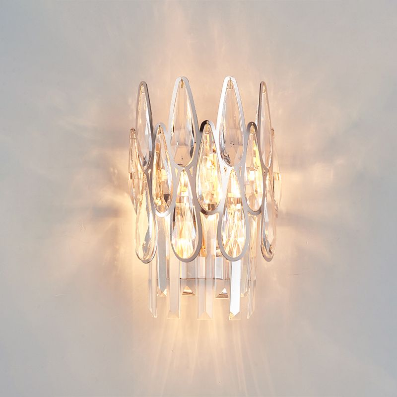 Iluminación plateada de la pared de pared de doble capa moderna 2 luces lámpara de pared de cristal transparente