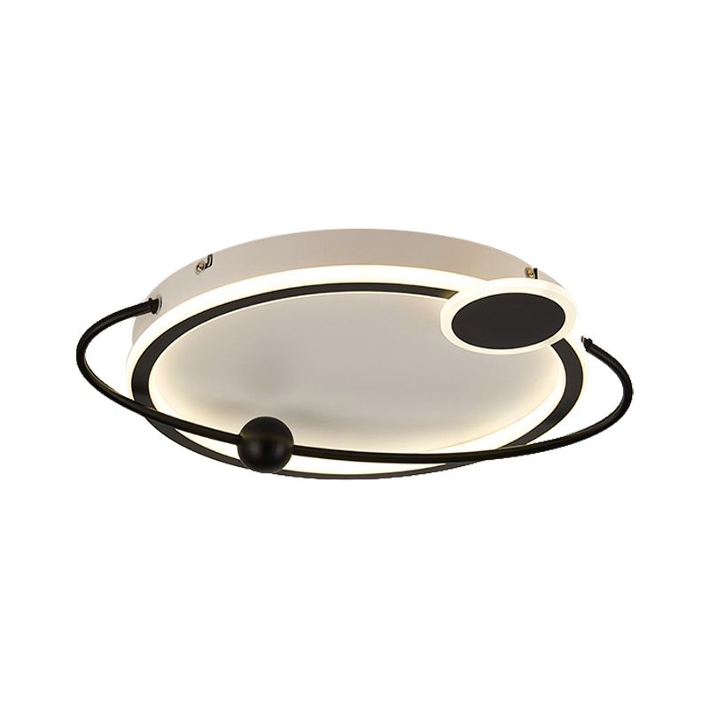 19"/23.5" W Metallic Rounded Flush Light Fixture Modern LED Flush Mount Lamp in Black, Warm/White Light