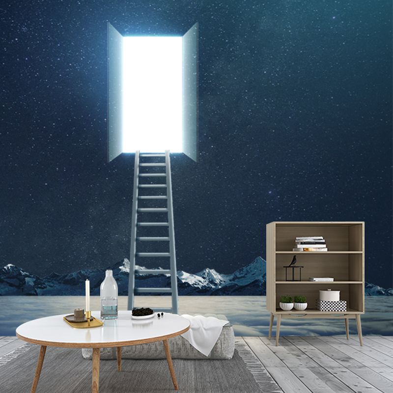 Big Time Travel Mural Wallpaper Blue Non-Woven Wall Decor, Moisture Resistant, Custom Size