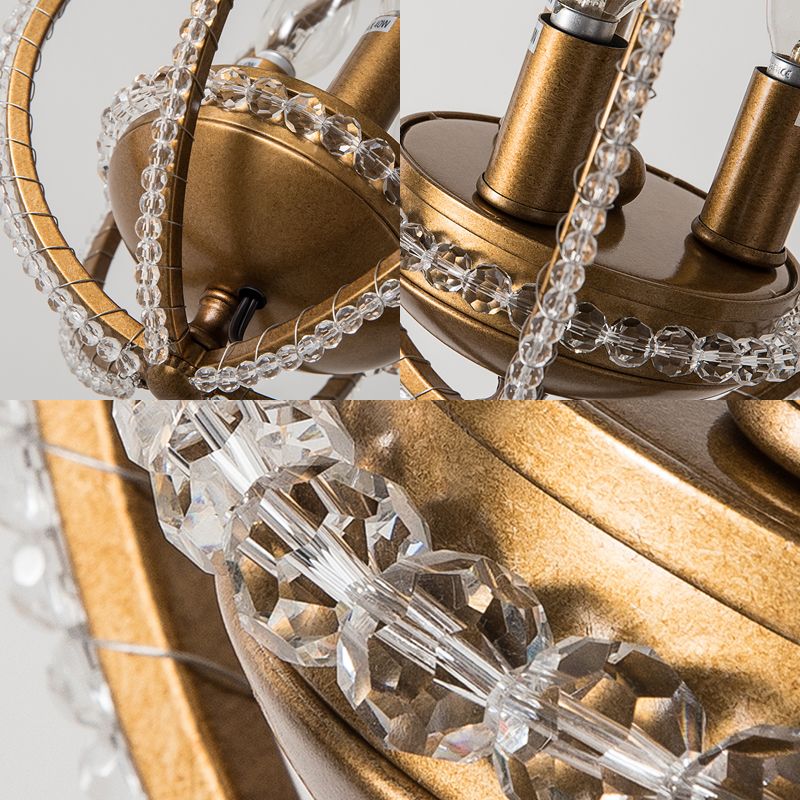 Gourd Metal Hanging Chandelier Retro 3 Heads Brass Ceiling Pendant Light with Crystal Bead