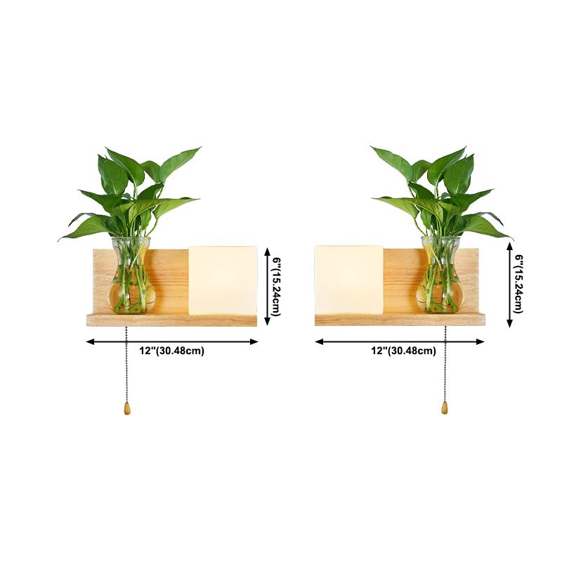 Luce da parete rettangolare di vetro in moderna lampada a parete singola in legno moderna, navi senza decorazioni