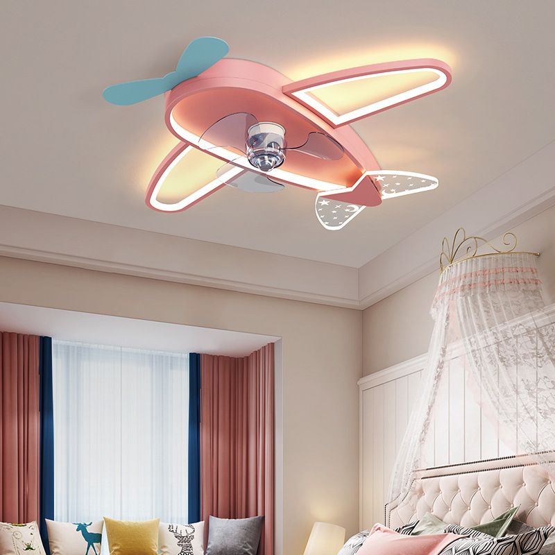 Children LED Ceiling Fan Light Simple Ceiling Mount Lamp with Acrylic Shade for Kid's Room